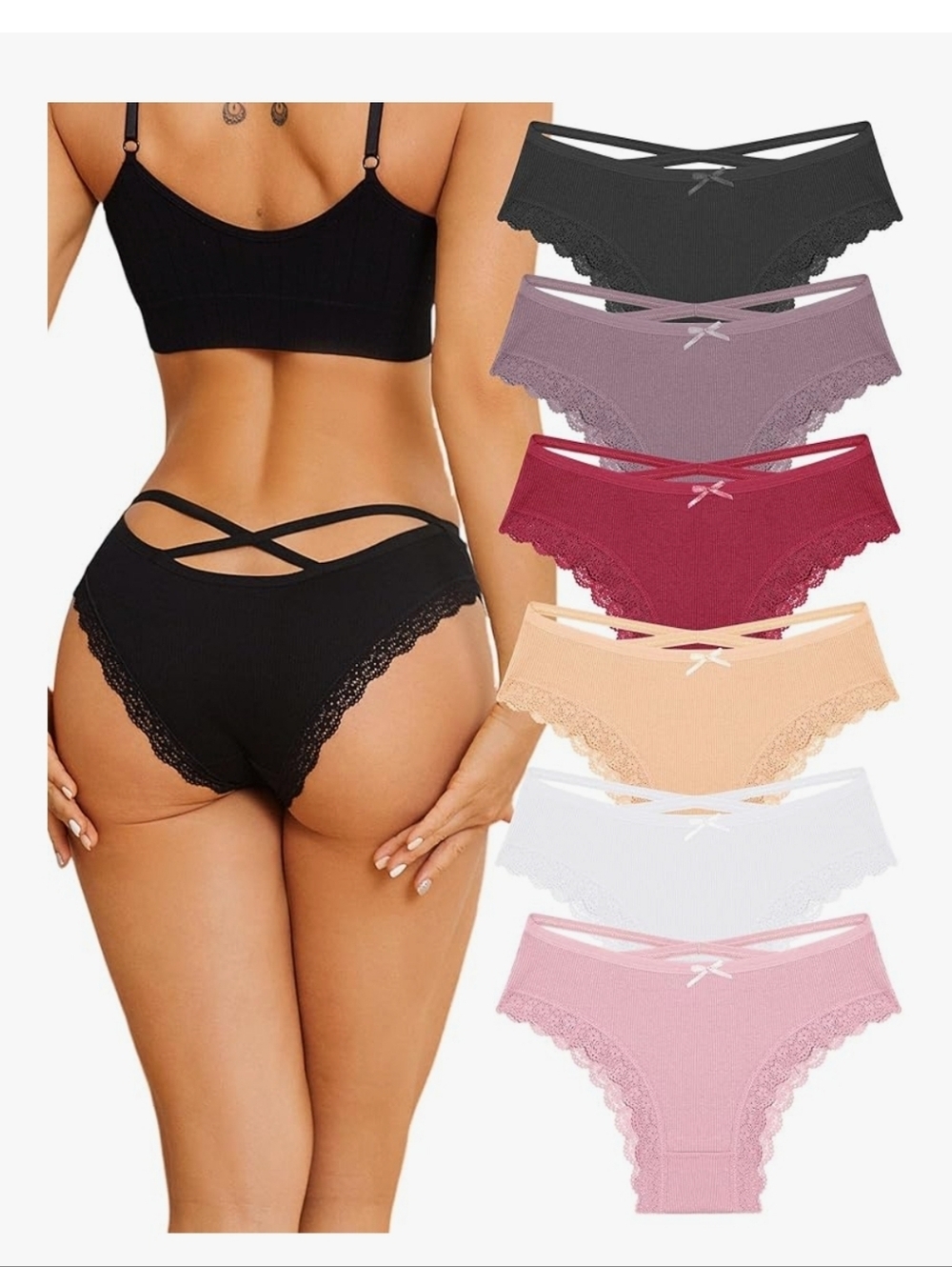 6 PACK Women’s Lace Trim Cheeky Underwear